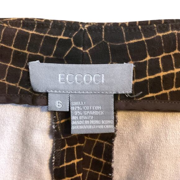 ECCOCI Snake Reptile Pants Print Dark Brown Tan Size 6 Stretch Side Zip - Picture 2 of 9